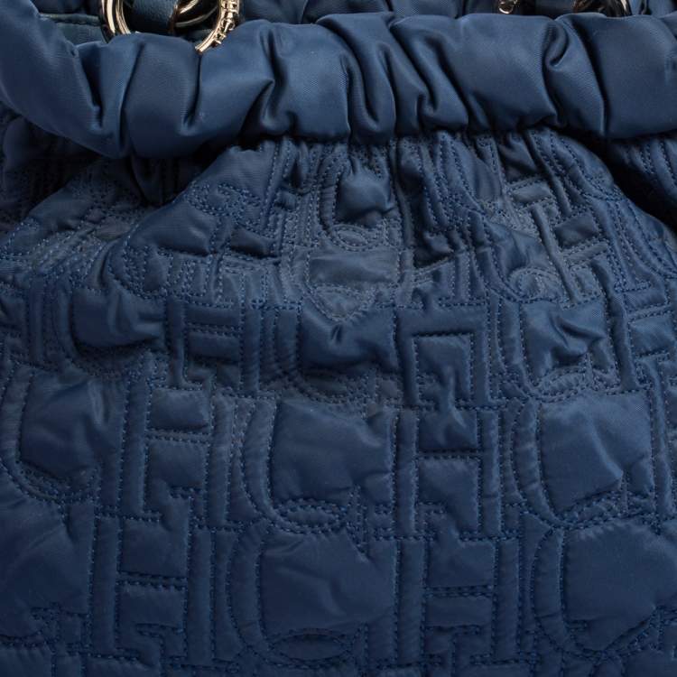 Pre Owned CH Carolina Herrera Blue Monogram Fabric Satchel