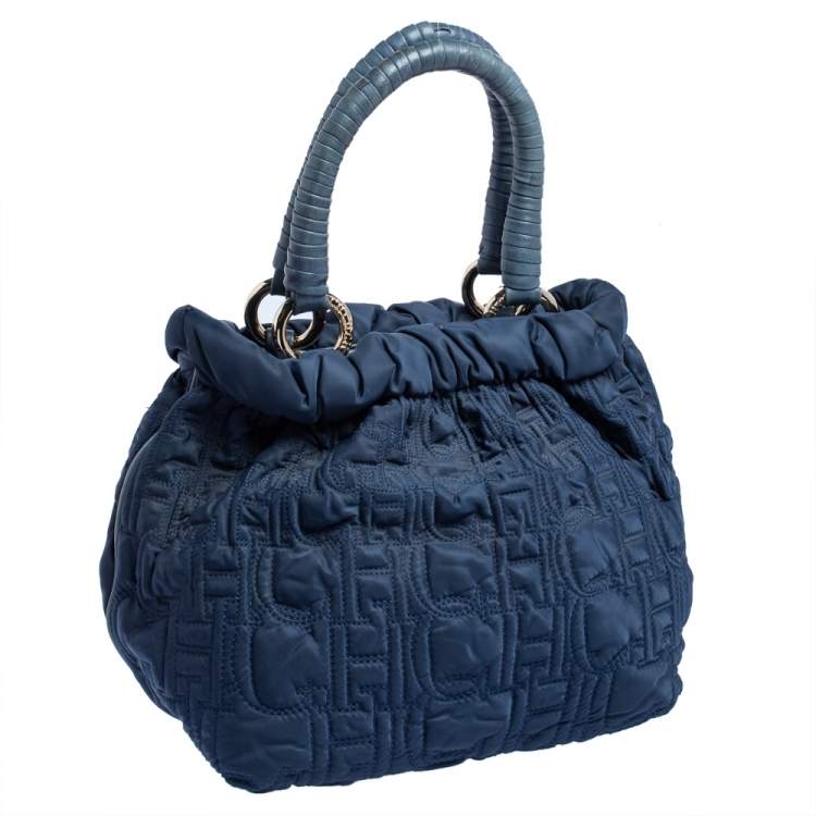 Pre Owned CH Carolina Herrera Blue Monogram Fabric Satchel