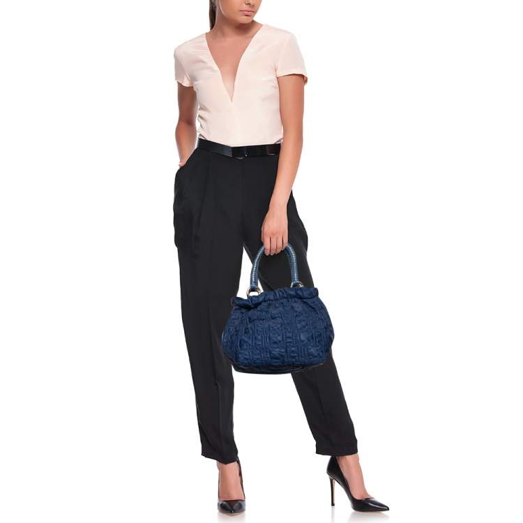 Pre Owned CH Carolina Herrera Blue Monogram Fabric Satchel