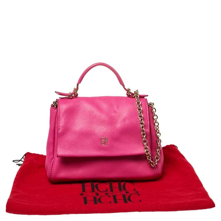 Pre Owned Carolina Herrera Pink Leather Mini Minuetto Top Handle Bag