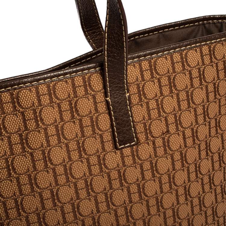 Pre Owned CH Carolina Herrera Brown Monogram Canvas and Leather Shopper Tote