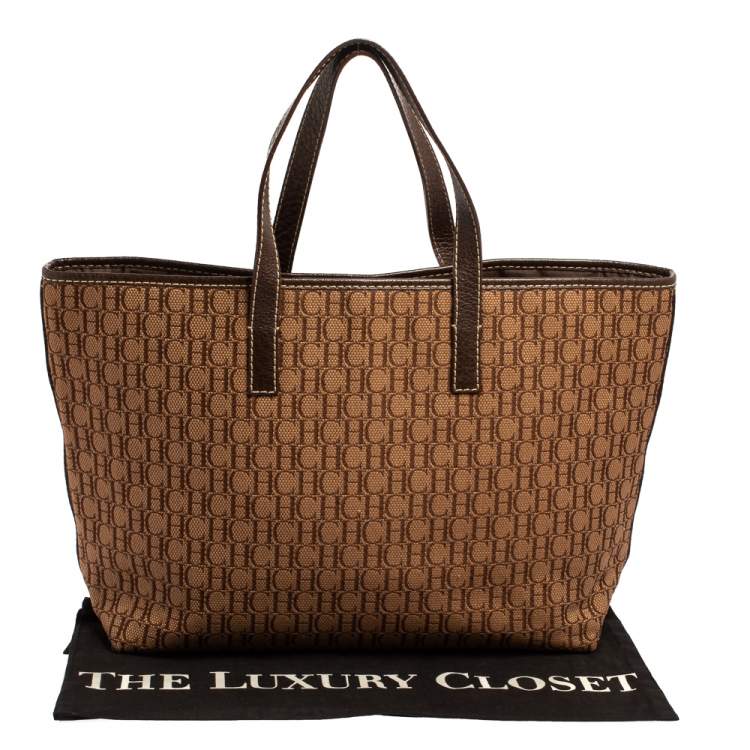 Pre Owned CH Carolina Herrera Brown Monogram Canvas and Leather Shopper Tote