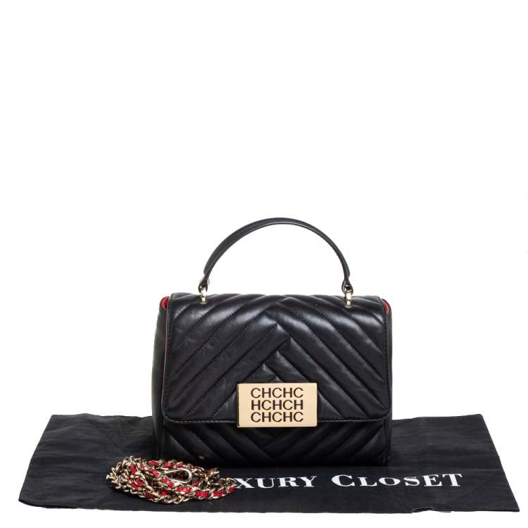 Pre Owned Carolina Herrera Black Quilted Leather Flap Top Handle Bag