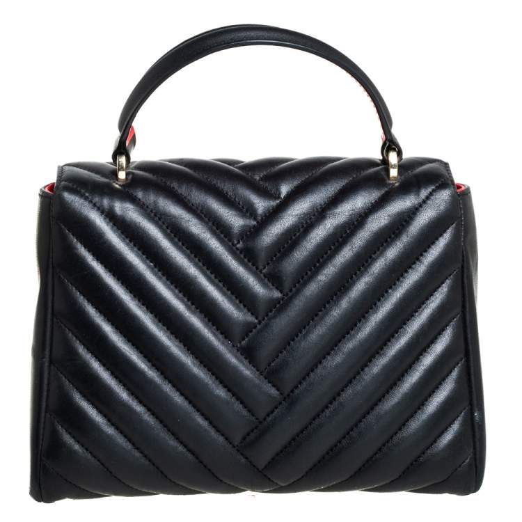 Pre Owned Carolina Herrera Black Quilted Leather Flap Top Handle Bag