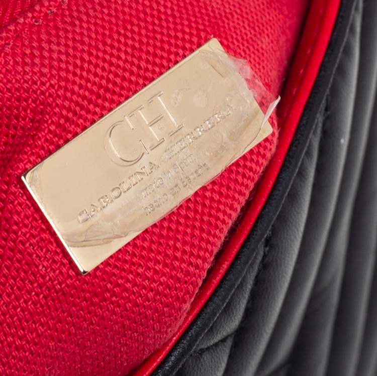 Pre Owned Carolina Herrera Black Quilted Leather Flap Top Handle Bag