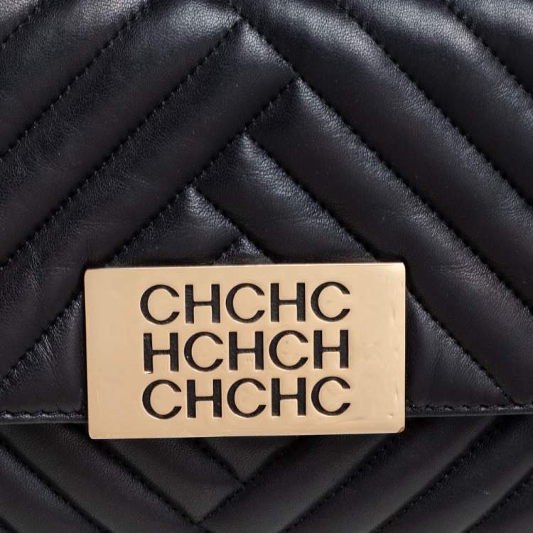 Pre Owned Carolina Herrera Black Quilted Leather Flap Top Handle Bag