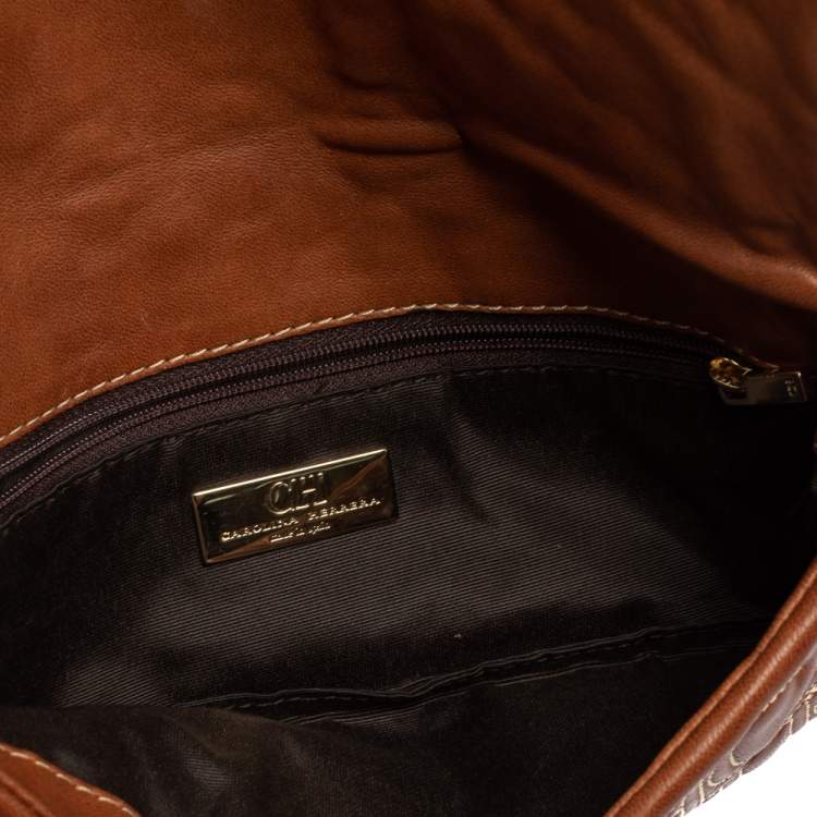 Pre Owned Carolina Herrera Brown Monogram Leather Clutch
