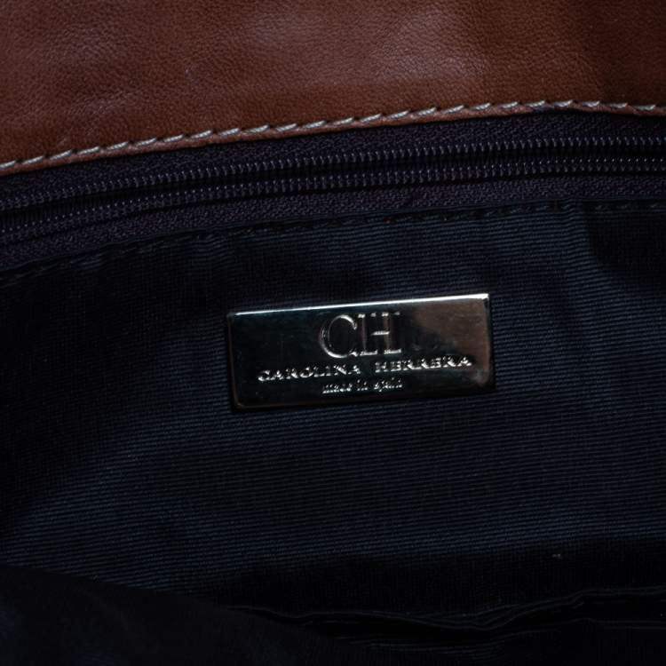 Pre Owned Carolina Herrera Brown Monogram Leather Clutch