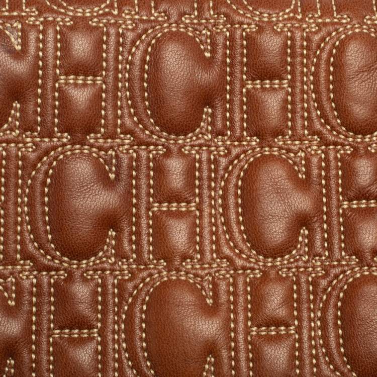 Pre Owned Carolina Herrera Brown Monogram Leather Clutch