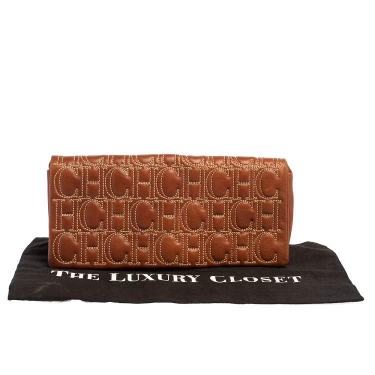 Pre Owned Carolina Herrera Brown Monogram Leather Clutch