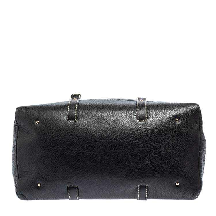 Pre Owned Carolina Herrera Black Monogram Embossed Leather Tote