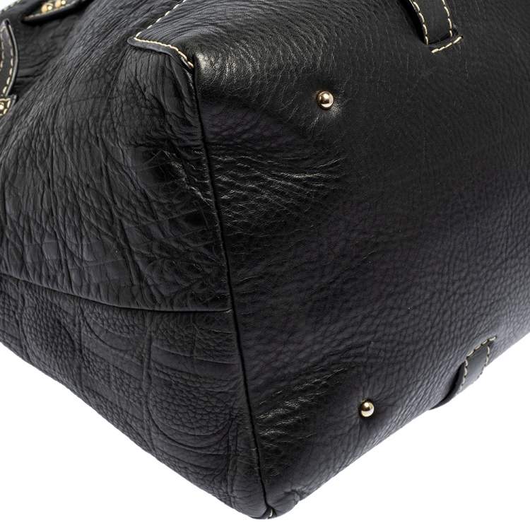 Pre Owned Carolina Herrera Black Monogram Embossed Leather Tote