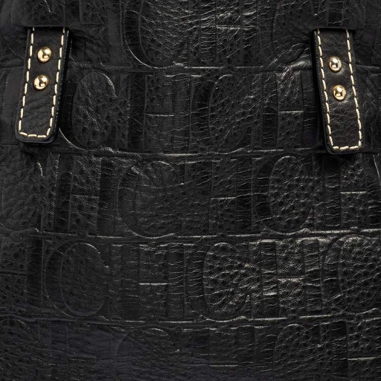 Pre Owned Carolina Herrera Black Monogram Embossed Leather Tote