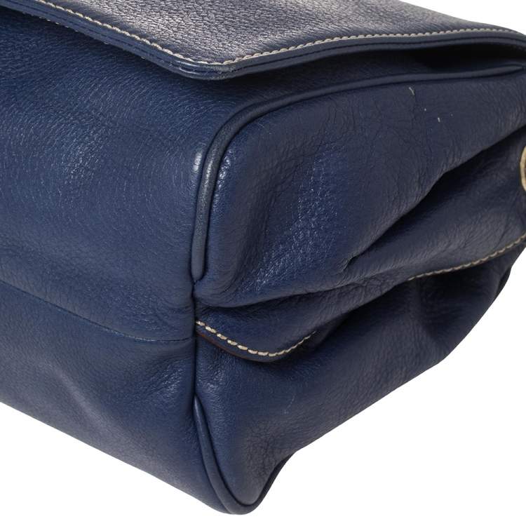 Pre Owned CH Carolina Herrera Blue Leather Flap Crossbody Bag