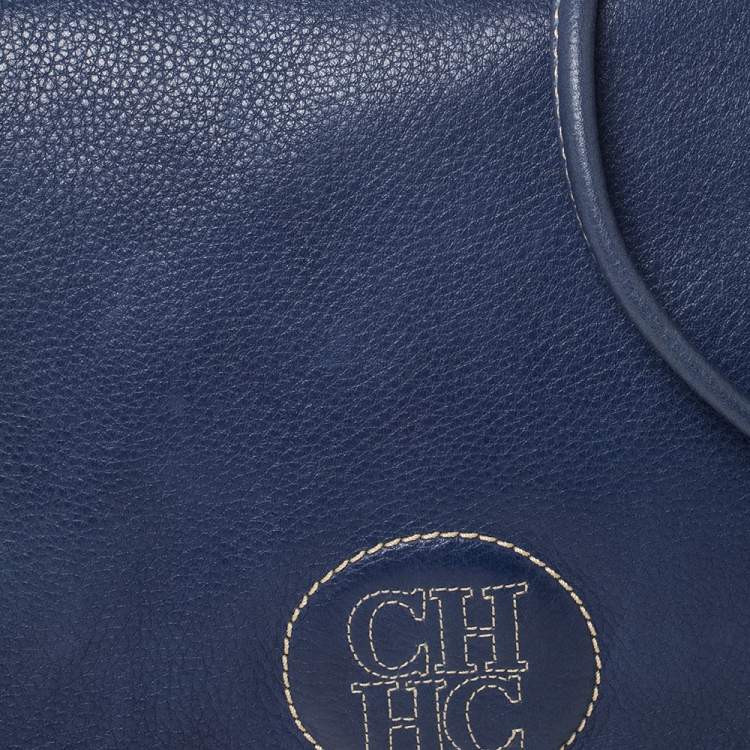 Pre Owned CH Carolina Herrera Blue Leather Flap Crossbody Bag