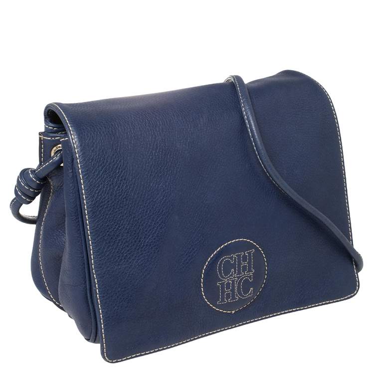 Pre Owned CH Carolina Herrera Blue Leather Flap Crossbody Bag