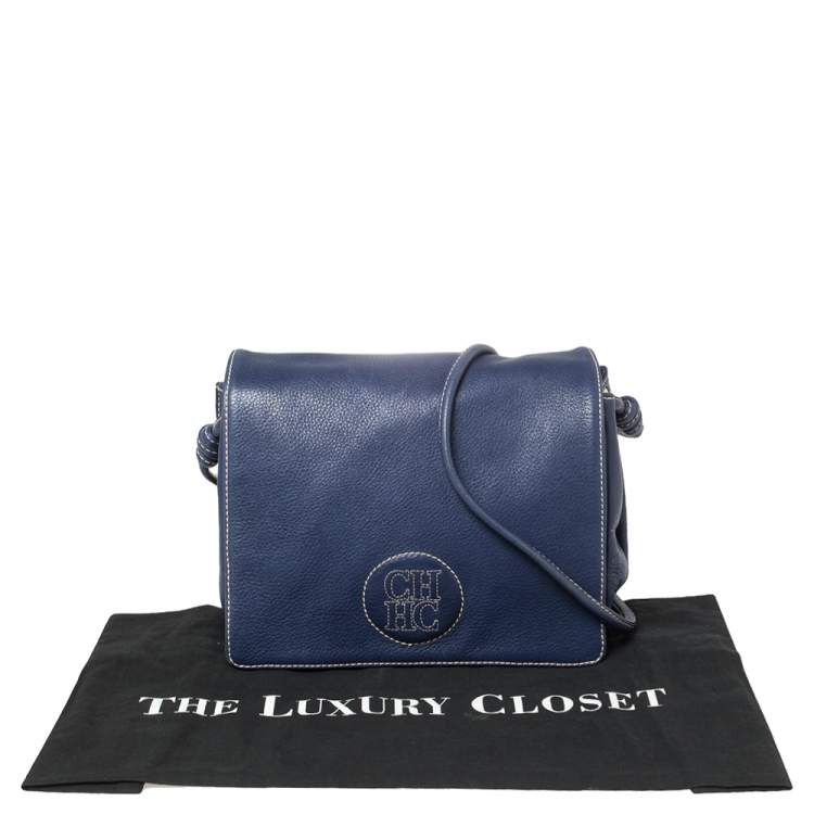 Pre Owned CH Carolina Herrera Blue Leather Flap Crossbody Bag