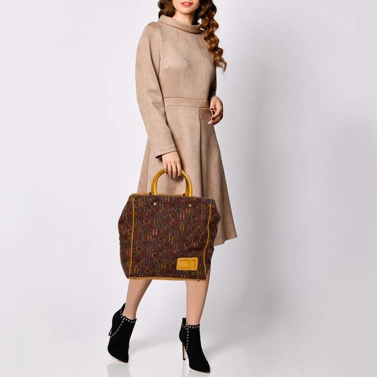Pre Owned CH Carolina Herrera Multicolor Monogram Canvas and Leather Shopper Tote