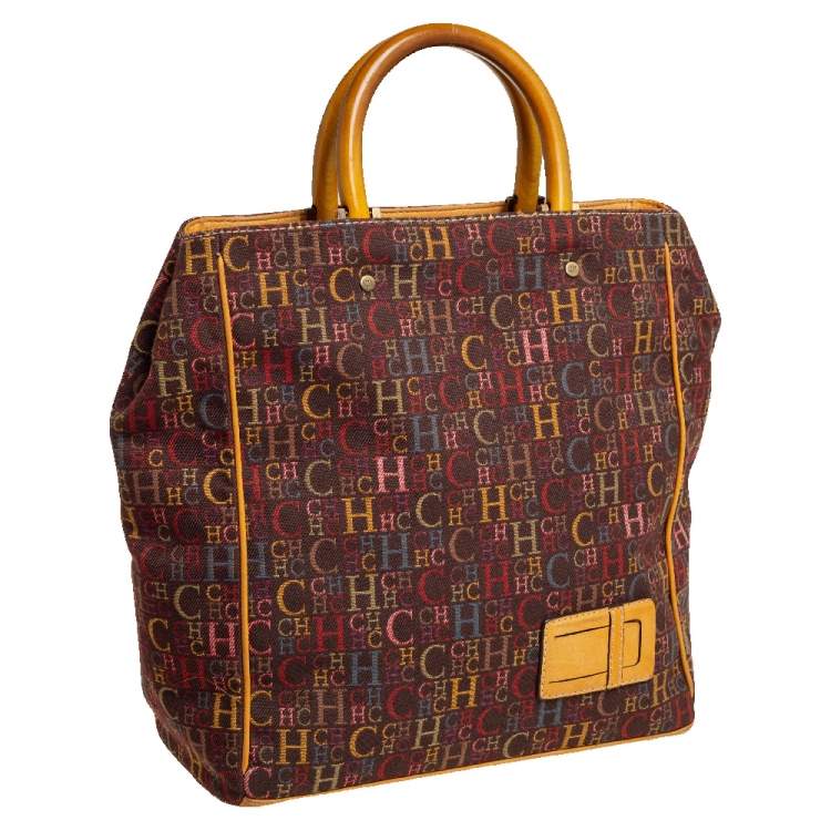 Pre Owned CH Carolina Herrera Multicolor Monogram Canvas and Leather Shopper Tote