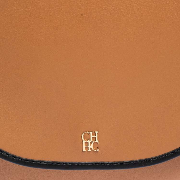 Pre Owned Carolina Herrera Brown/Black Leather Flap Chain Shoulder Bag