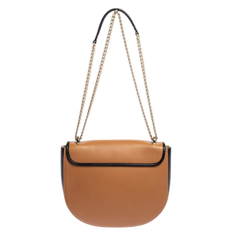 Pre Owned Carolina Herrera Brown/Black Leather Flap Chain Shoulder Bag