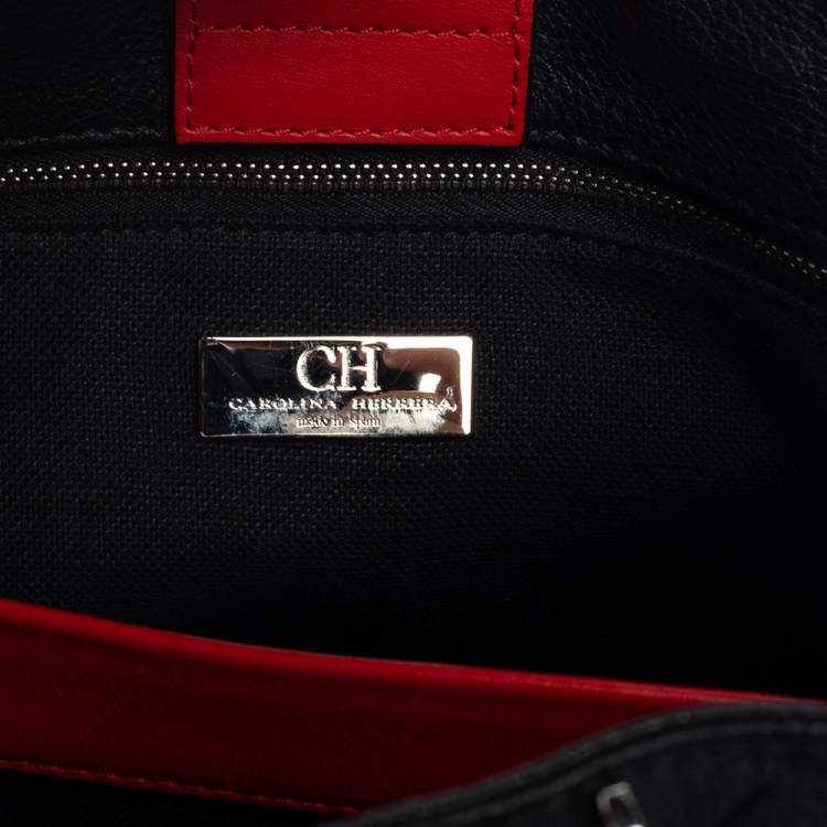 مملوكة مسبقًا CH Carolina Herrera Black Embossed Leather Charm Tote