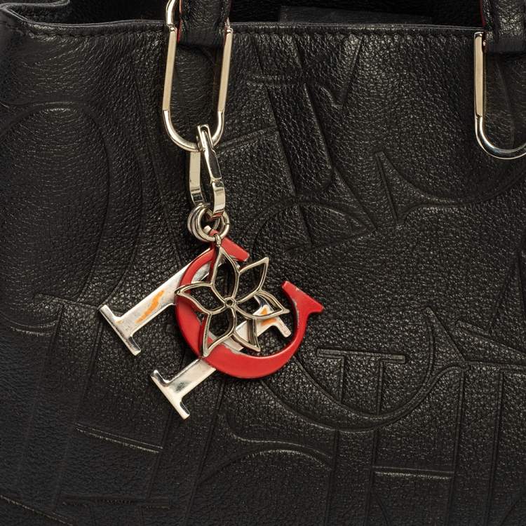 مملوكة مسبقًا CH Carolina Herrera Black Embossed Leather Charm Tote