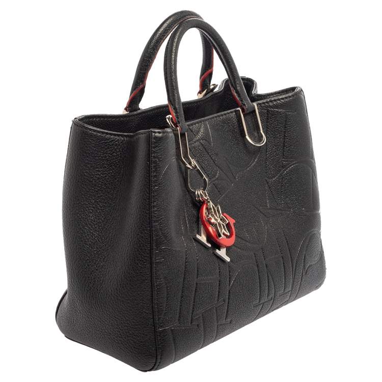 مملوكة مسبقًا CH Carolina Herrera Black Embossed Leather Charm Tote