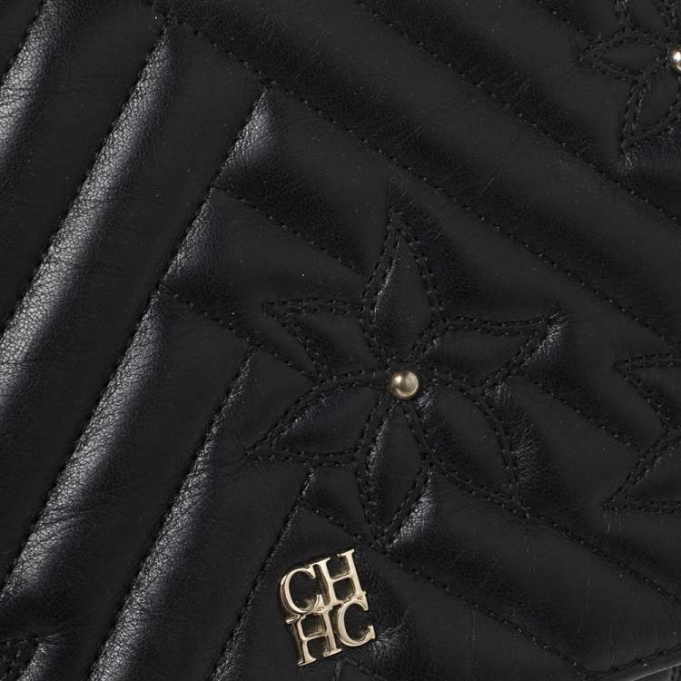 مملوكة مسبقًا CH Carolina Herrera Black Quilted Floral Leather Flap Chain Shoulder Bag