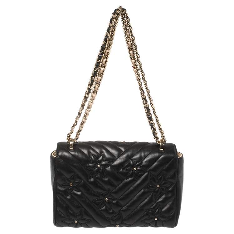 مملوكة مسبقًا CH Carolina Herrera Black Quilted Floral Leather Flap Chain Shoulder Bag