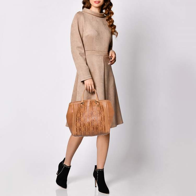 Pre Owned Carolina Herrera Brown Leather Andy Satchel 