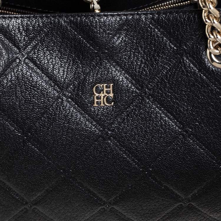 Pre Owned Carolina Herrera Black Quilted Leather Shopper Tote