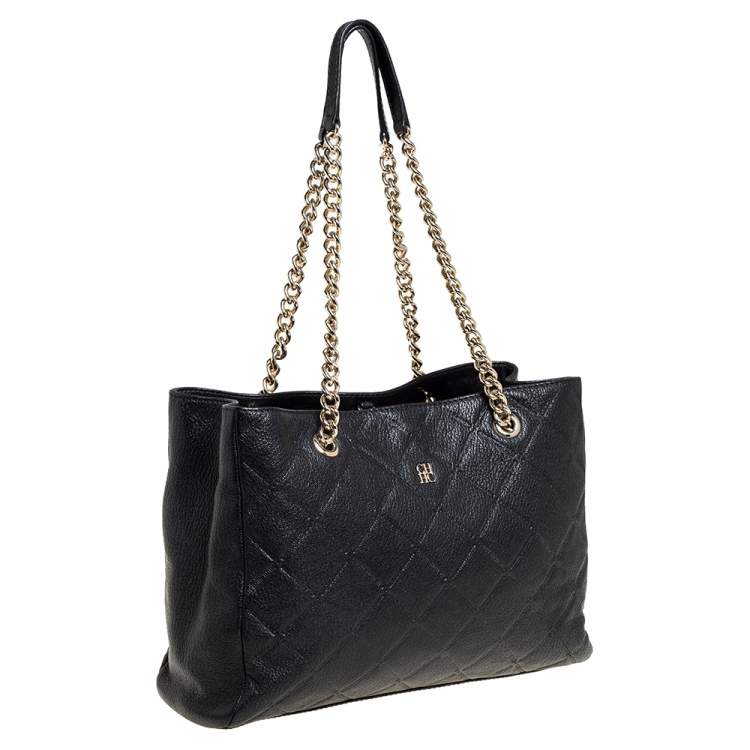 Pre Owned Carolina Herrera Black Quilted Leather Shopper Tote