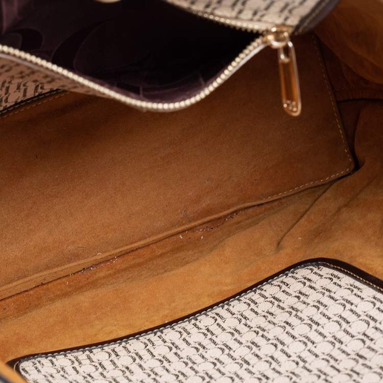 Pre Owned CH Carolina Herrera Beige/Brown Monogram Canvas And Leather Shopper Tote