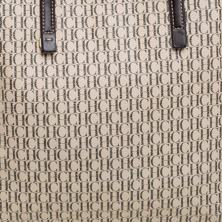 Pre Owned CH Carolina Herrera Beige/Brown Monogram Canvas And Leather Shopper Tote