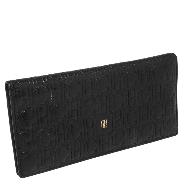 مملوكة مسبقًا Carolina Herrera Black Monogram Embossed Leather Bifold Long Wallet