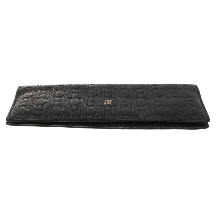 مملوكة مسبقًا Carolina Herrera Black Monogram Embossed Leather Bifold Long Wallet