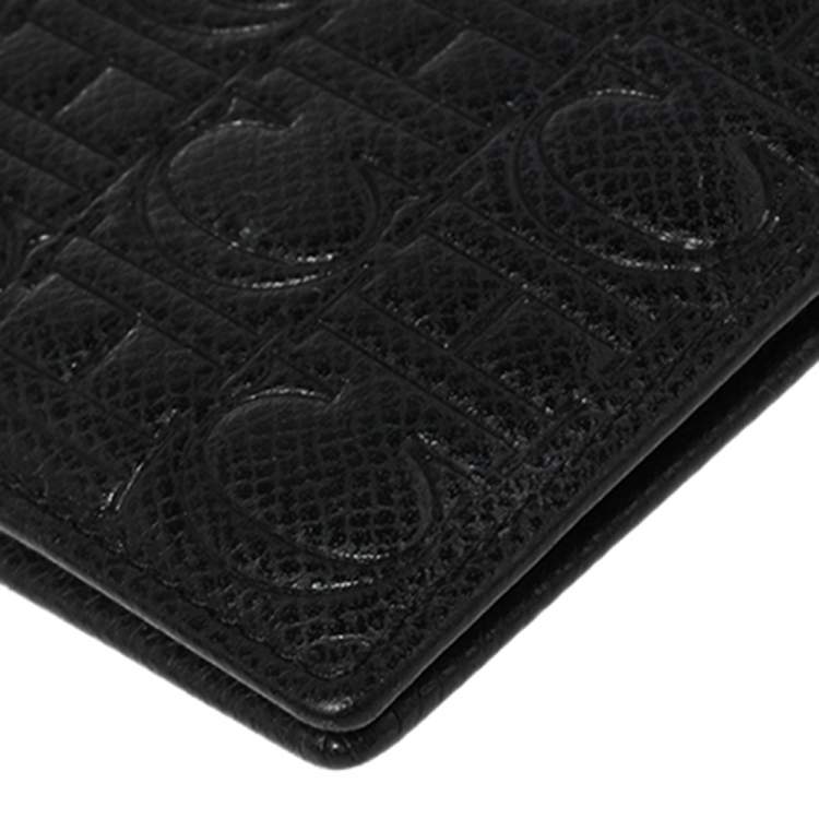 مملوكة مسبقًا Carolina Herrera Black Monogram Embossed Leather Bifold Long Wallet