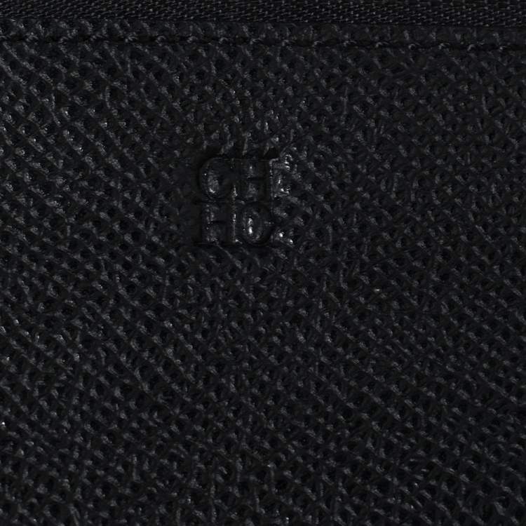 مملوكة مسبقًا Carolina Herrera Black Monogram Embossed Leather Bifold Long Wallet