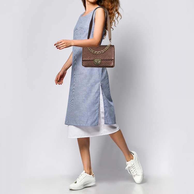 Pre Owned Carolina Herrera Metallic Brown Quilted Leather Flap Convertible Shoulder Bag