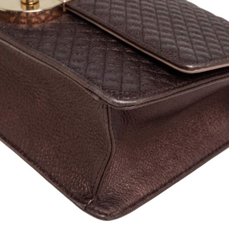 Pre Owned Carolina Herrera Metallic Brown Quilted Leather Flap Convertible Shoulder Bag