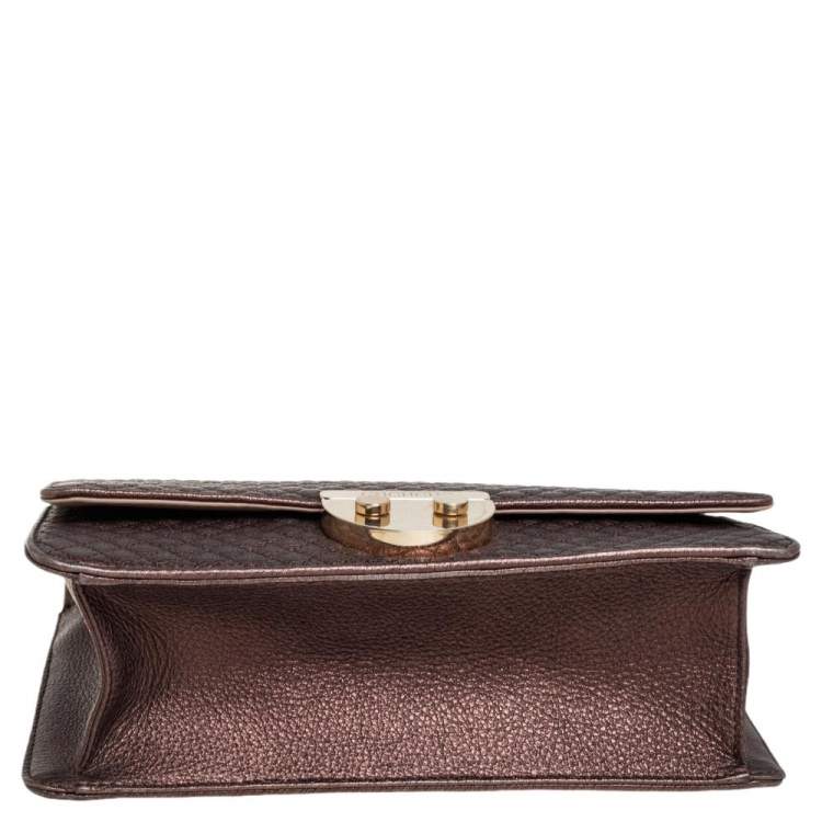 Pre Owned Carolina Herrera Metallic Brown Quilted Leather Flap Convertible Shoulder Bag