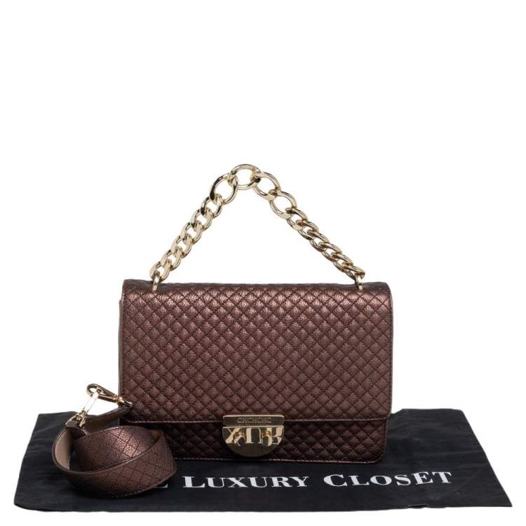 Pre Owned Carolina Herrera Metallic Brown Quilted Leather Flap Convertible Shoulder Bag