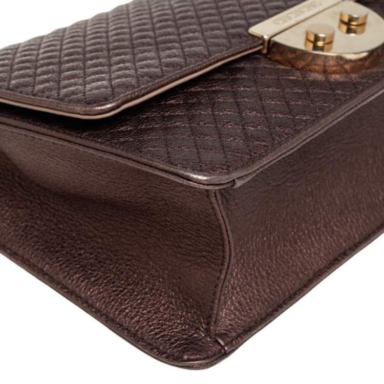 Pre Owned Carolina Herrera Metallic Brown Quilted Leather Flap Convertible Shoulder Bag
