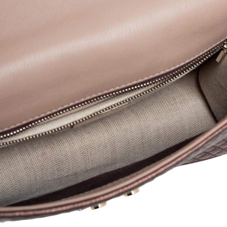 Pre Owned Carolina Herrera Metallic Brown Quilted Leather Flap Convertible Shoulder Bag