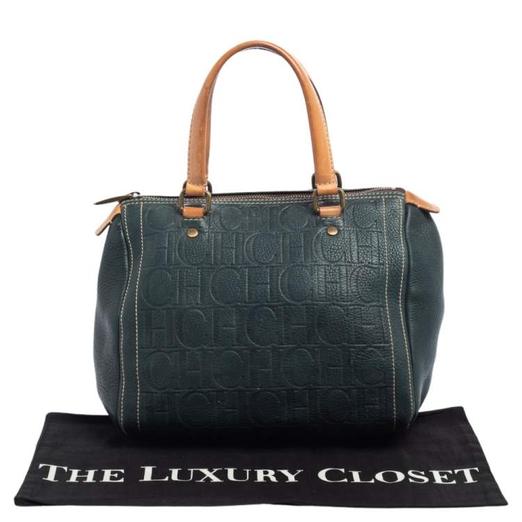 Pre Owned Carolina Herrera Dark Green Monogram Leather Andy Boston Bag