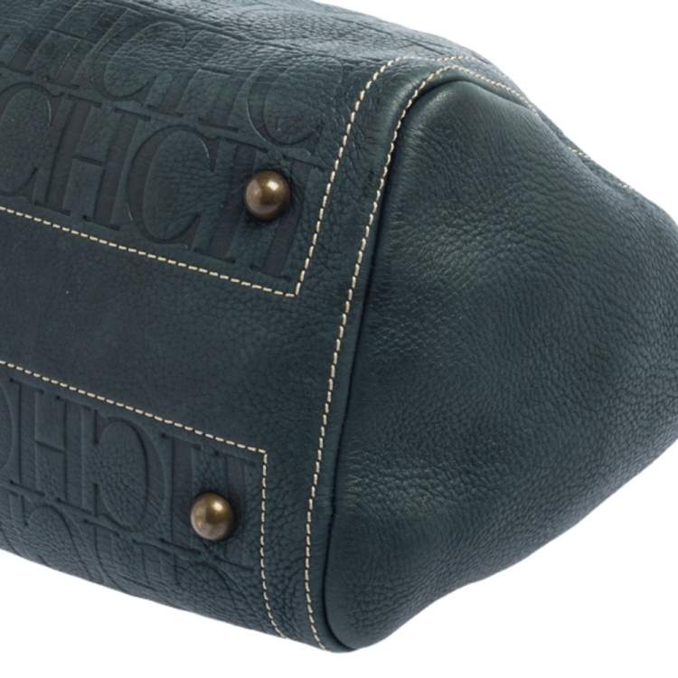 Pre Owned Carolina Herrera Dark Green Monogram Leather Andy Boston Bag