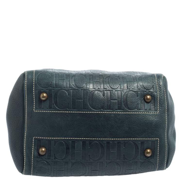 Pre Owned Carolina Herrera Dark Green Monogram Leather Andy Boston Bag