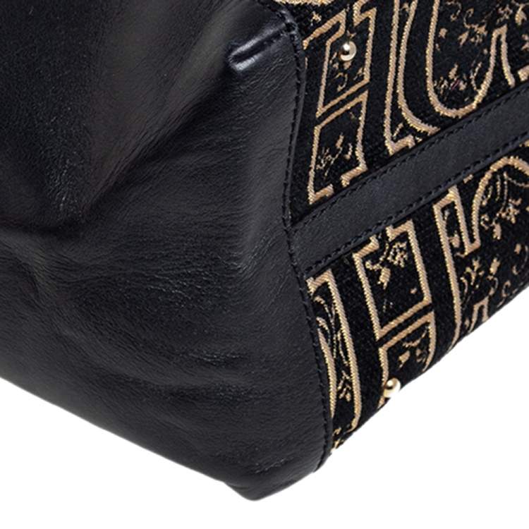 Pre Owned CH Carolina Herrera Black/Gold Leather, Fabric Tote