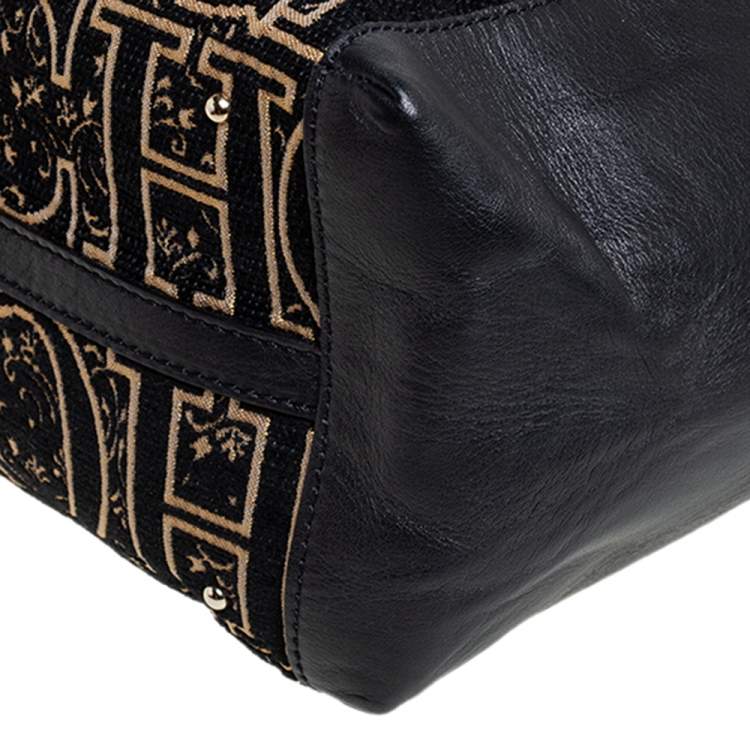 Pre Owned CH Carolina Herrera Black/Gold Leather, Fabric Tote